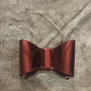 Metallic Red Bow Clutch with gold chain!**Price is FIRM***